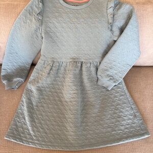 Mini Boden Heart Jacquard Sweat Dress, Tourmaline Blue. Girls Size 9-10.